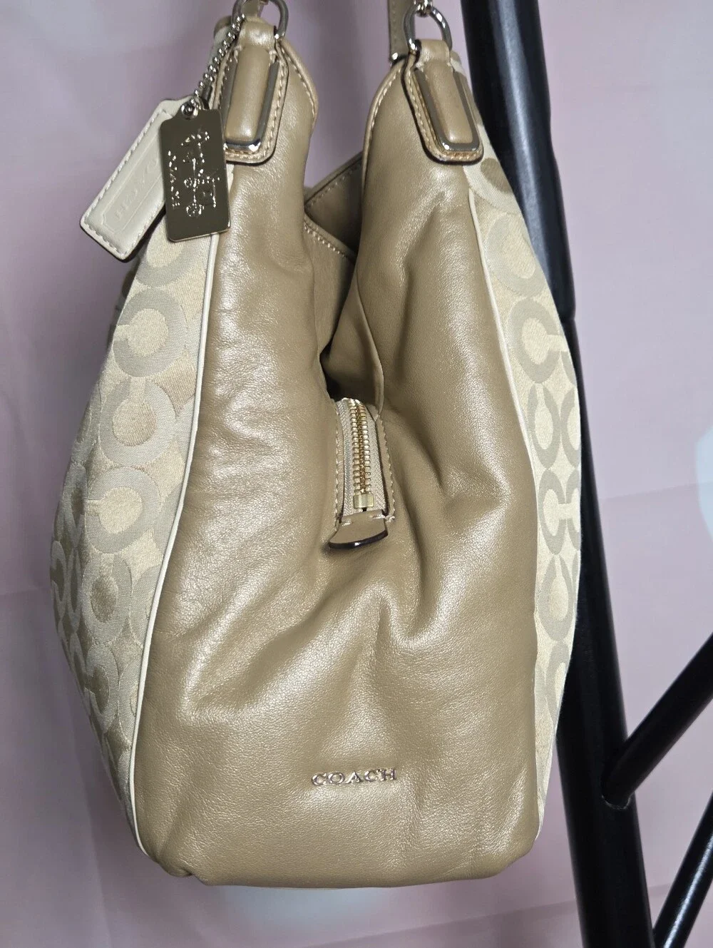 Coach Madison Op Art Sateen Gold Shoulder Bag W/ 2 Hangtags